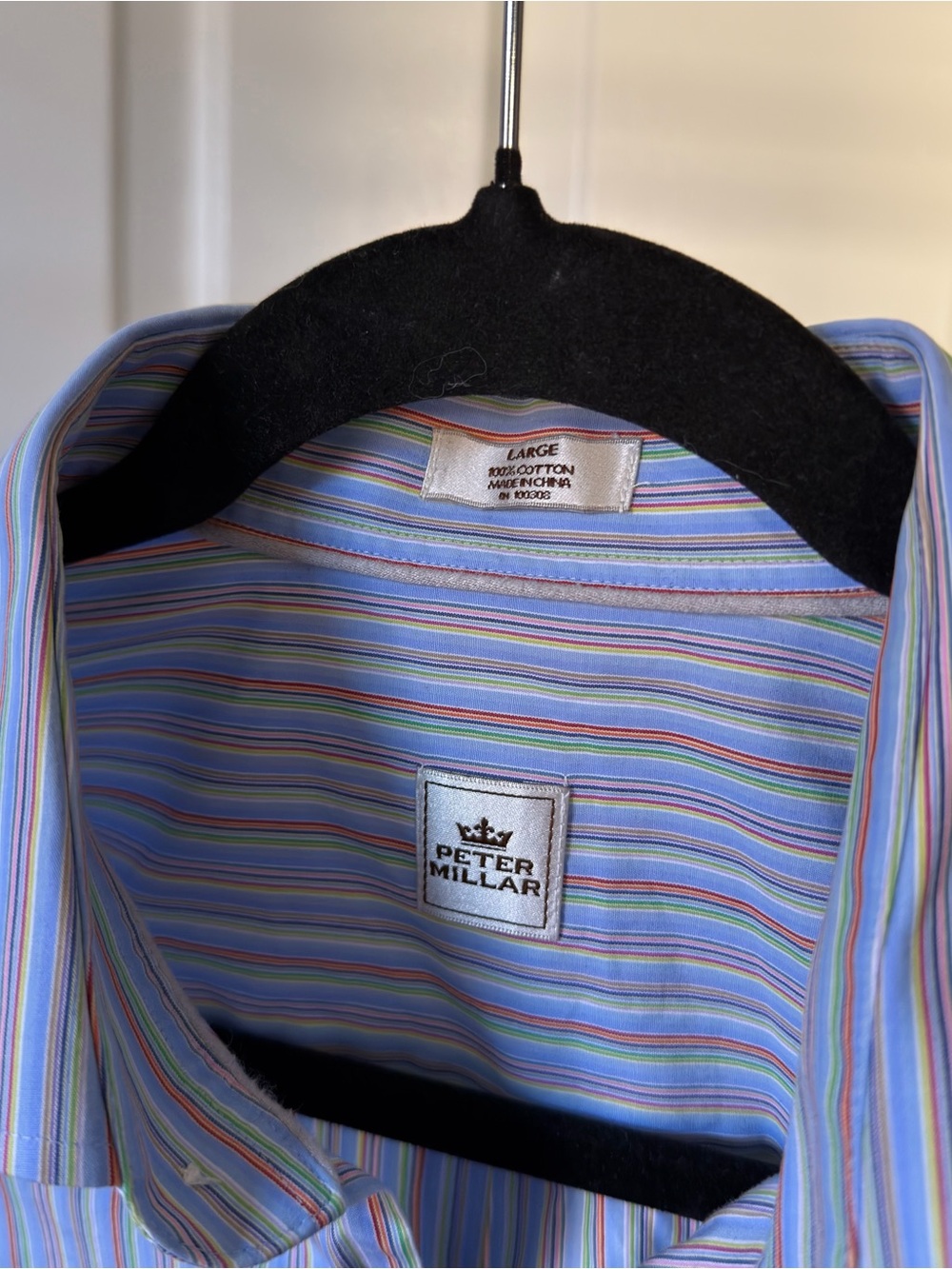Peter Millar Blue Multi-Striped Cotton Dress Shirt
